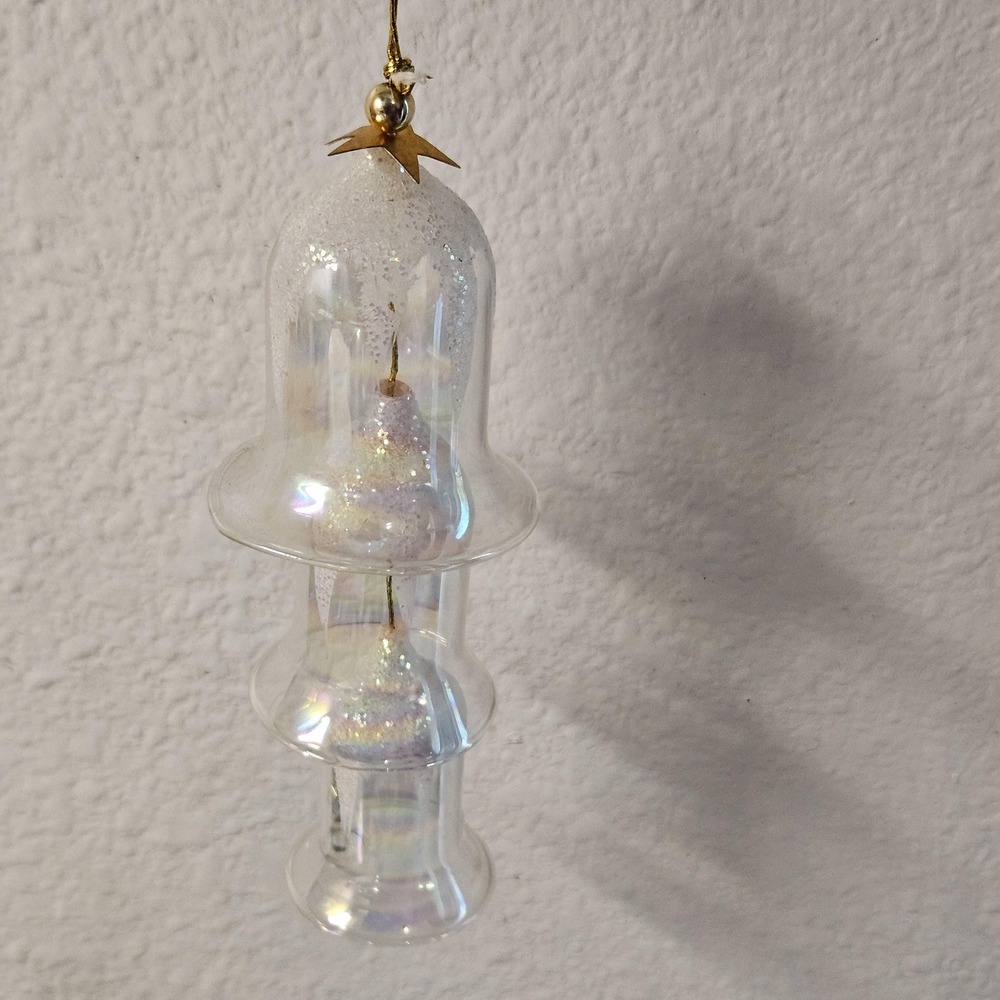 Vintage 3-Tier Irisdescent Nesting Glass Bells Delicate Christmas‎ Tree Ornament